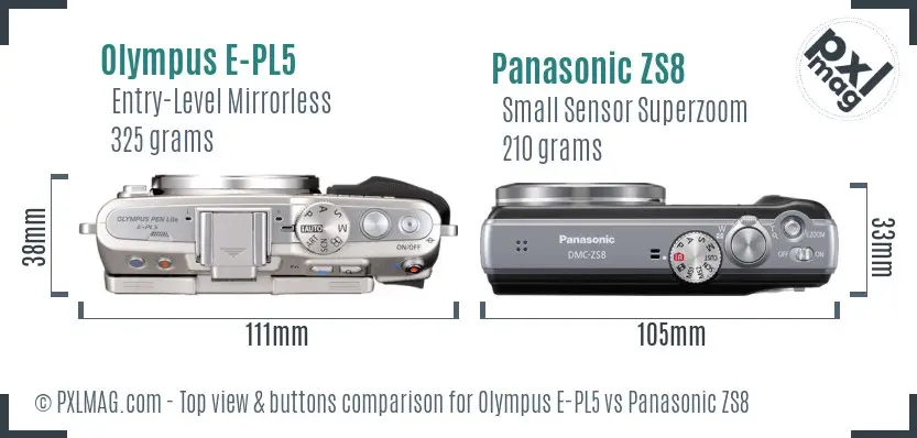 Olympus E-PL5 vs Panasonic ZS8 top view buttons comparison