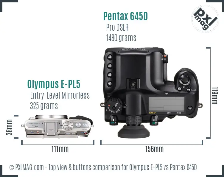 Olympus E-PL5 vs Pentax 645D top view buttons comparison