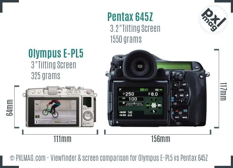 Olympus E-PL5 vs Pentax 645Z Screen and Viewfinder comparison