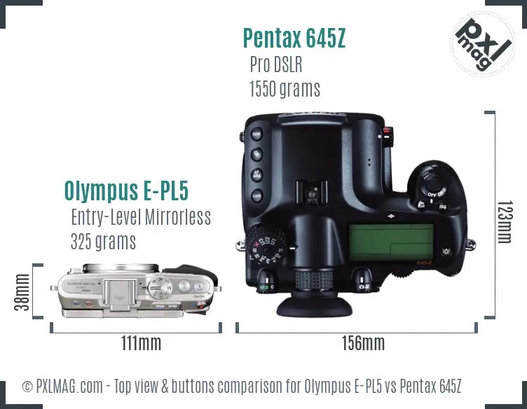 Olympus E-PL5 vs Pentax 645Z top view buttons comparison