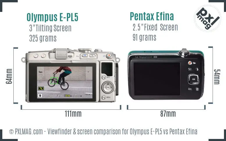 Olympus E-PL5 vs Pentax Efina Screen and Viewfinder comparison