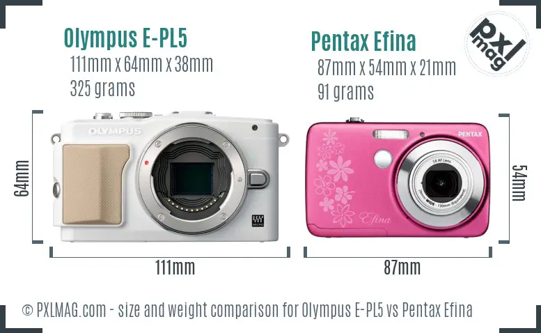 Olympus E-PL5 vs Pentax Efina size comparison