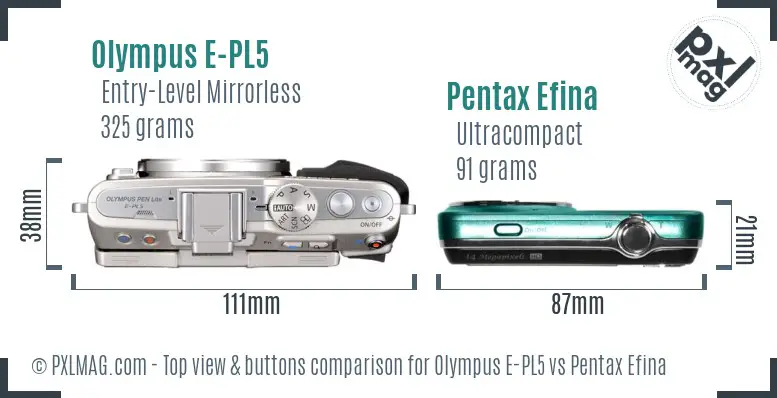 Olympus E-PL5 vs Pentax Efina top view buttons comparison