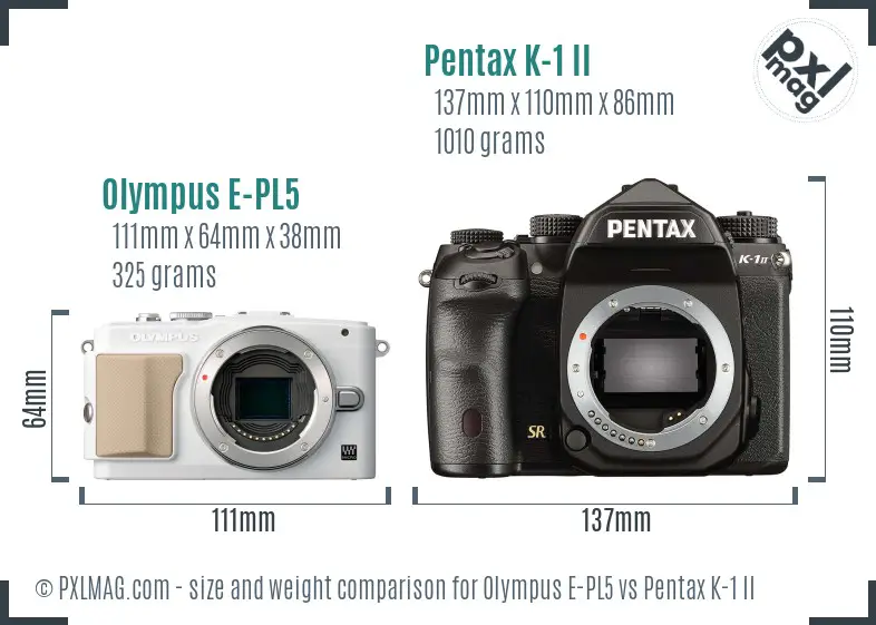 Olympus E-PL5 vs Pentax K-1 II size comparison