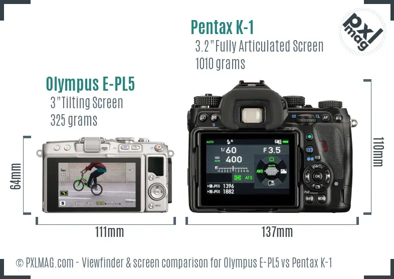 Olympus E-PL5 vs Pentax K-1 Screen and Viewfinder comparison