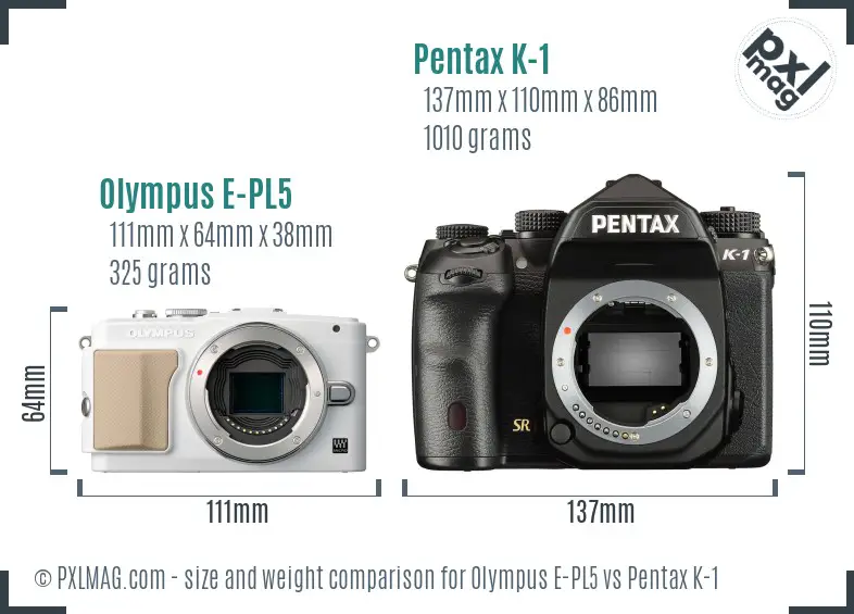 Olympus E-PL5 vs Pentax K-1 size comparison