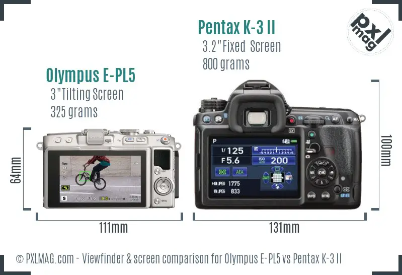 Olympus E-PL5 vs Pentax K-3 II Screen and Viewfinder comparison
