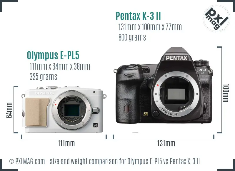 Olympus E-PL5 vs Pentax K-3 II size comparison