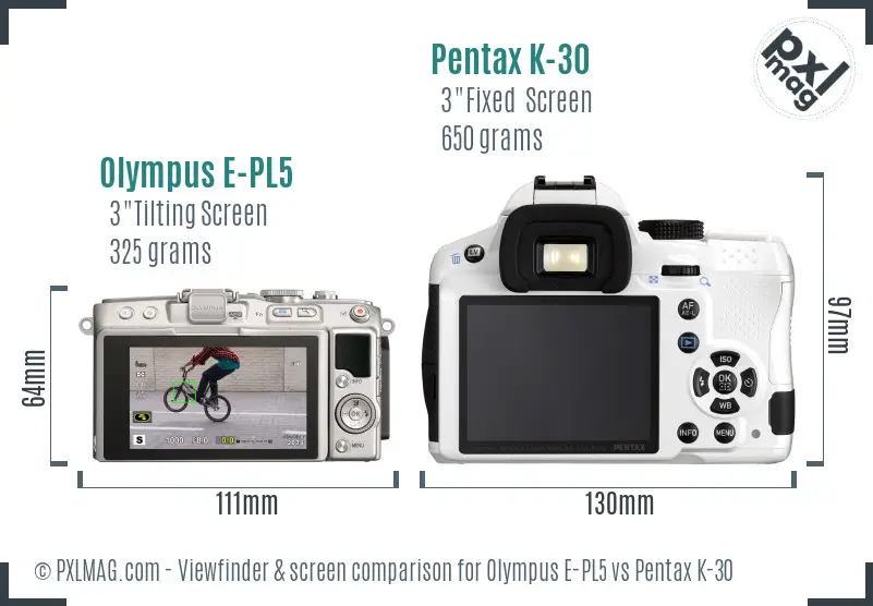 Olympus E-PL5 vs Pentax K-30 Screen and Viewfinder comparison