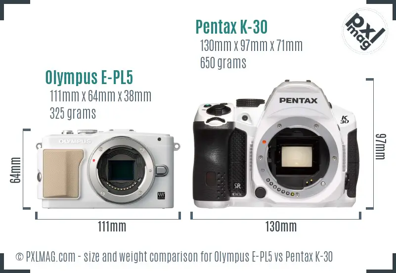 Olympus E-PL5 vs Pentax K-30 size comparison