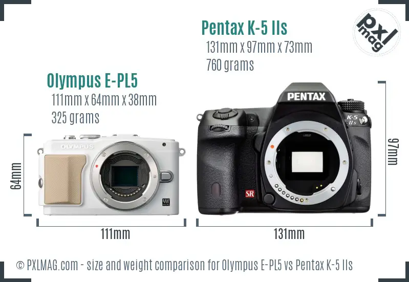 Olympus E-PL5 vs Pentax K-5 IIs size comparison