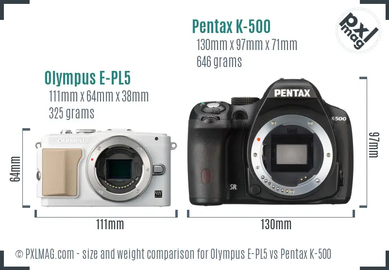Olympus E-PL5 vs Pentax K-500 size comparison