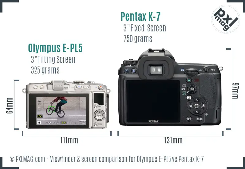 Olympus E-PL5 vs Pentax K-7 Screen and Viewfinder comparison