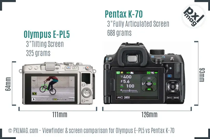 Olympus E-PL5 vs Pentax K-70 Screen and Viewfinder comparison