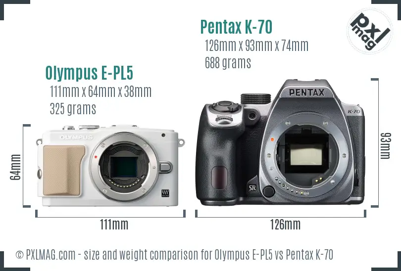 Olympus E-PL5 vs Pentax K-70 size comparison