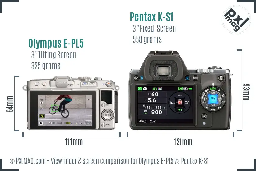 Olympus E-PL5 vs Pentax K-S1 Screen and Viewfinder comparison