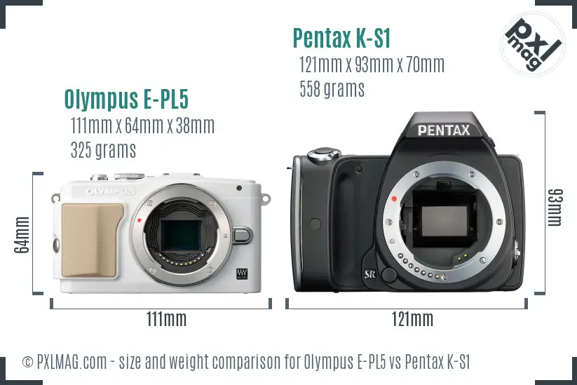 Olympus E-PL5 vs Pentax K-S1 size comparison