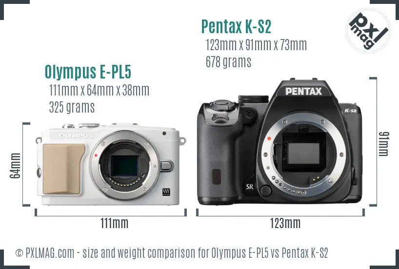 Olympus E-PL5 vs Pentax K-S2 size comparison