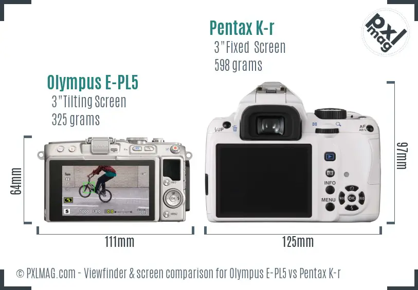 Olympus E-PL5 vs Pentax K-r Screen and Viewfinder comparison