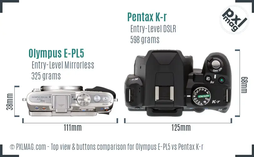 Olympus E-PL5 vs Pentax K-r top view buttons comparison