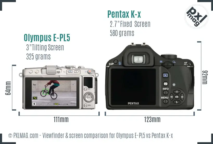 Olympus E-PL5 vs Pentax K-x Screen and Viewfinder comparison