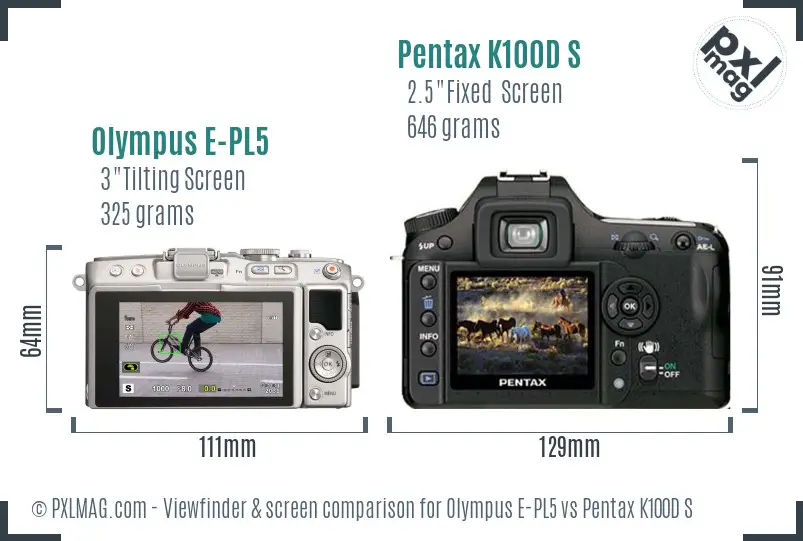 Olympus E-PL5 vs Pentax K100D S Screen and Viewfinder comparison