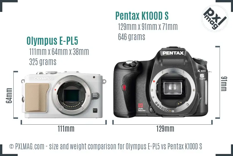 Olympus E-PL5 vs Pentax K100D S size comparison