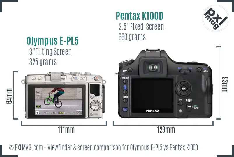 Olympus E-PL5 vs Pentax K100D Screen and Viewfinder comparison