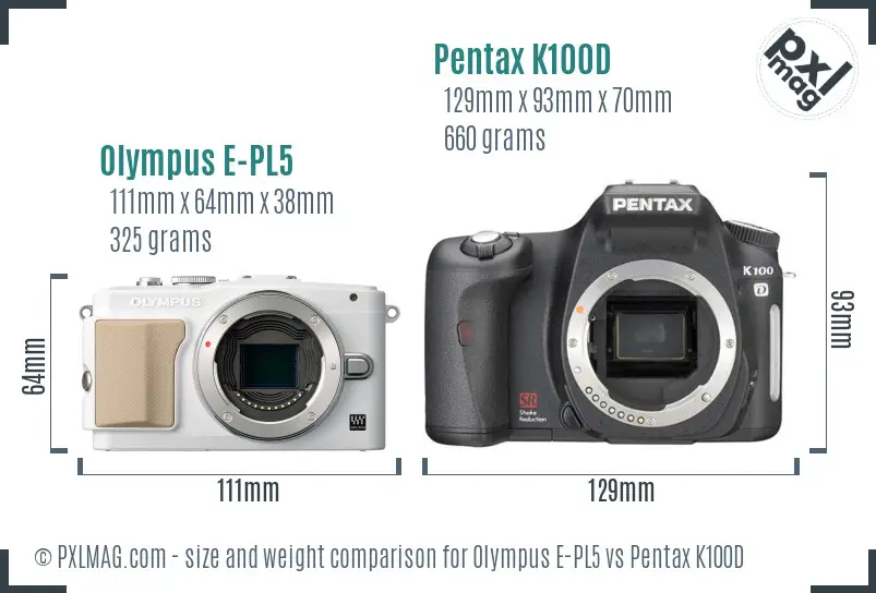 Olympus E-PL5 vs Pentax K100D size comparison