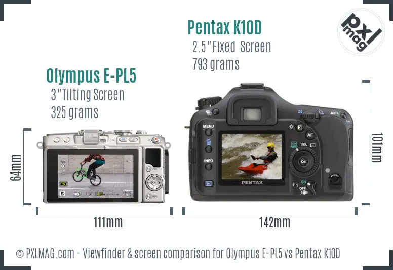 Olympus E-PL5 vs Pentax K10D Screen and Viewfinder comparison