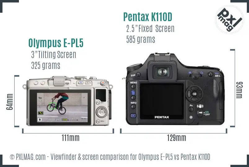 Olympus E-PL5 vs Pentax K110D Screen and Viewfinder comparison