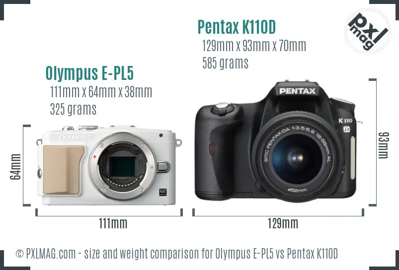 Olympus E-PL5 vs Pentax K110D size comparison