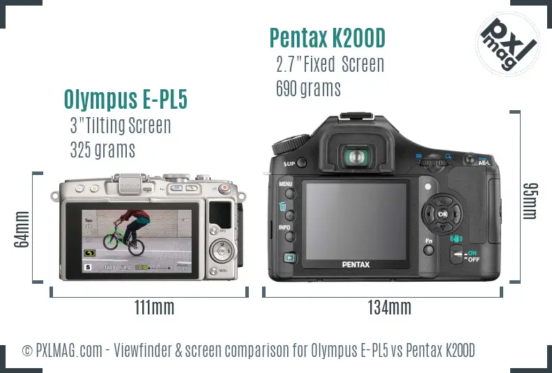 Olympus E-PL5 vs Pentax K200D Screen and Viewfinder comparison