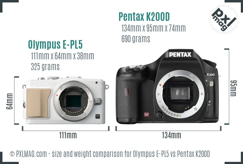 Olympus E-PL5 vs Pentax K200D size comparison