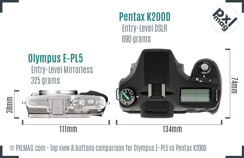 Olympus E-PL5 vs Pentax K200D top view buttons comparison
