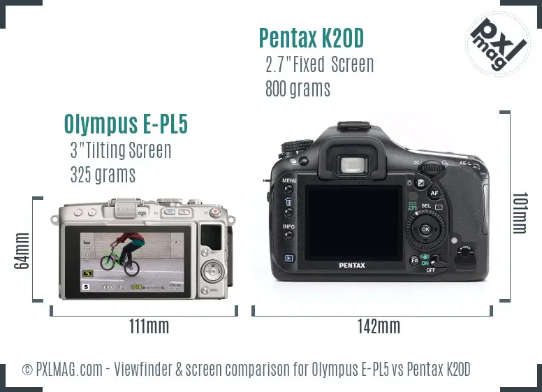 Olympus E-PL5 vs Pentax K20D Screen and Viewfinder comparison