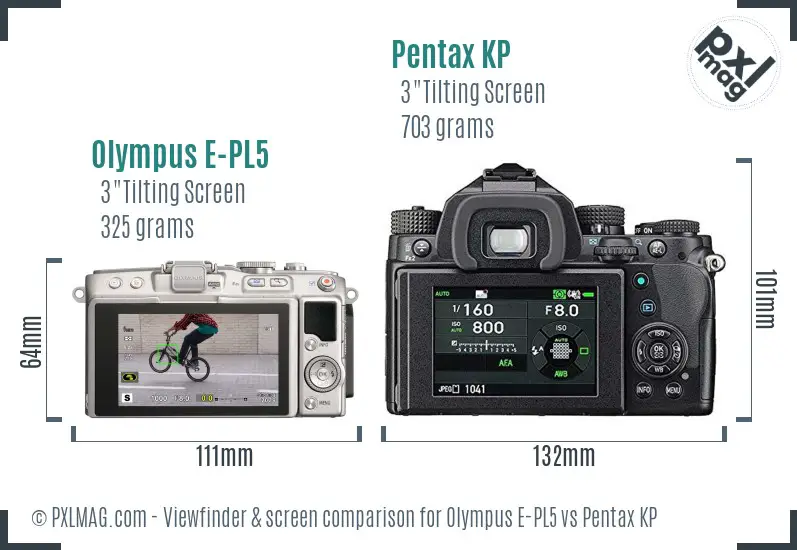Olympus E-PL5 vs Pentax KP Screen and Viewfinder comparison