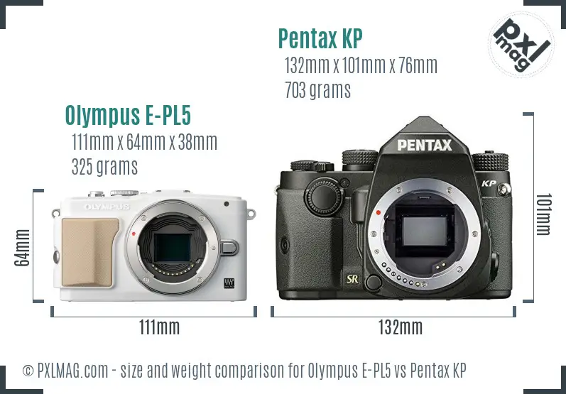 Olympus E-PL5 vs Pentax KP size comparison