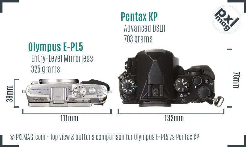Olympus E-PL5 vs Pentax KP top view buttons comparison