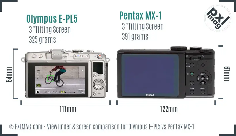 Olympus E-PL5 vs Pentax MX-1 Screen and Viewfinder comparison