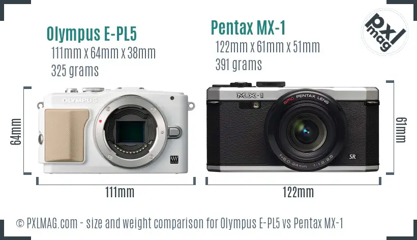 Olympus E-PL5 vs Pentax MX-1 size comparison