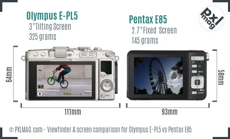 Olympus E-PL5 vs Pentax E85 Screen and Viewfinder comparison