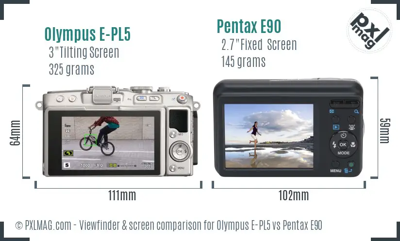 Olympus E-PL5 vs Pentax E90 Screen and Viewfinder comparison