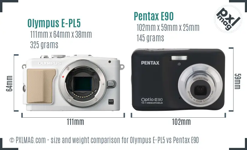 Olympus E-PL5 vs Pentax E90 size comparison