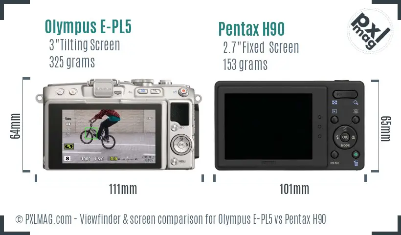 Olympus E-PL5 vs Pentax H90 Screen and Viewfinder comparison