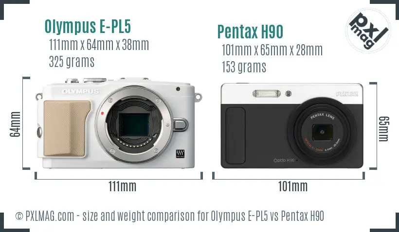 Olympus E-PL5 vs Pentax H90 size comparison