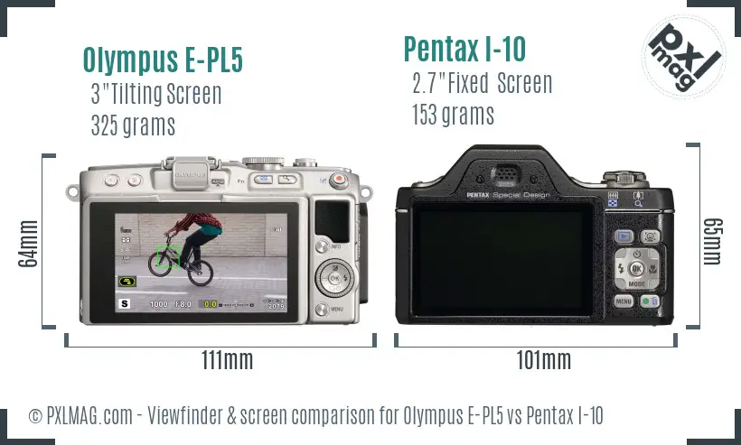 Olympus E-PL5 vs Pentax I-10 Screen and Viewfinder comparison