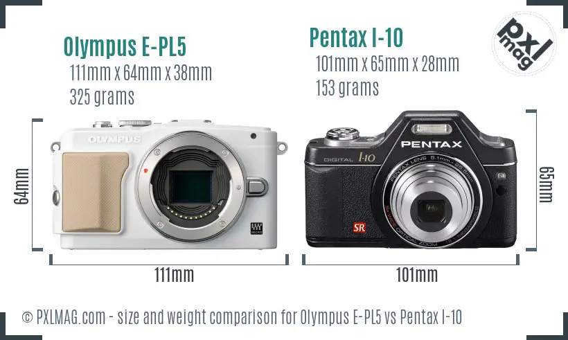 Olympus E-PL5 vs Pentax I-10 size comparison