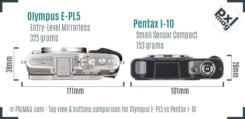 Olympus E-PL5 vs Pentax I-10 top view buttons comparison