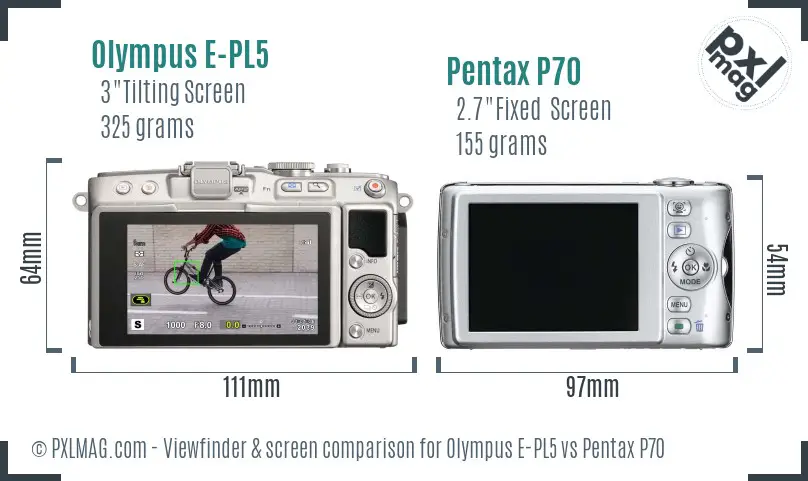 Olympus E-PL5 vs Pentax P70 Screen and Viewfinder comparison